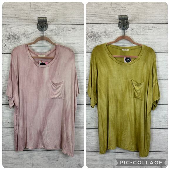 Cotton Bleu Plus Size Pink & Green 2pk Short Sleeve T-Shirts Size 3X - Picture 1 of 15